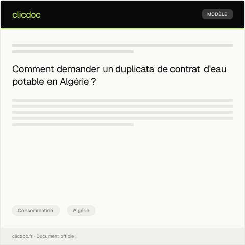 Aperçu du document Demande de duplicata de contrat de consommation d'eau potable — Consommation, Algérie