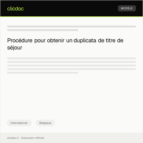 Aperçu du document Demande de duplication de titre de séjour — International, Belgique