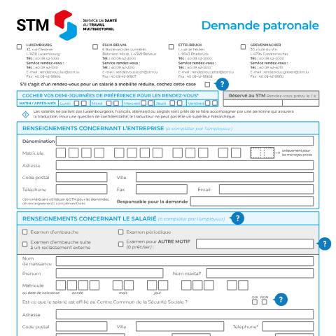 Aperçu du document Demande patronale d’examen médical du salarié - STM — Sante securite, Luxembourg (CERFA n°demande-patronale-fr_0)