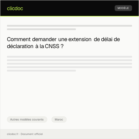 Aperçu du document Demande d'extension de délai de déclaration — Autres modèles courants, Maroc