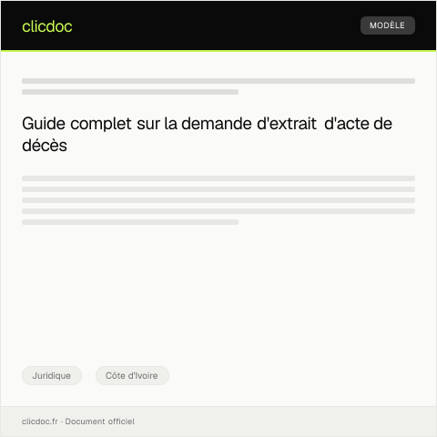Aperçu du document Demande d'extrait d'acte de décès — Juridique, Côte d'Ivoire