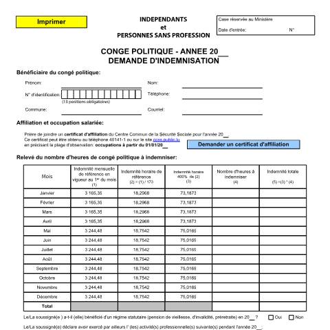 Aperçu du document Demande d’indemnisation du congé politique communal pour l’année 2025 (pour indépendants et personnes sans profession) — Conges, Luxembourg (CERFA n°conge-politique-demande-indemnisation-independant)