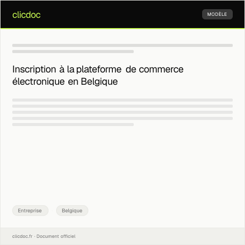 Aperçu du document Demande d’inscription à la plateforme de commerce électronique — Entreprise, Belgique