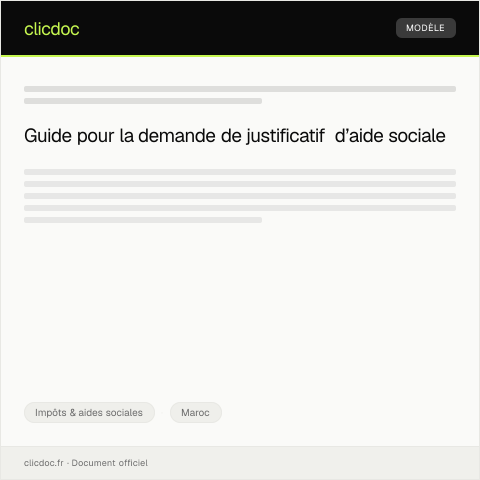 Aperçu du document Demande de justificatif d’aide sociale pour dossier administratif — Impôts & aides sociales, Maroc