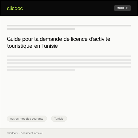 Aperçu du document Demande de licence pour activité touristique — Autres modèles courants, Tunisie