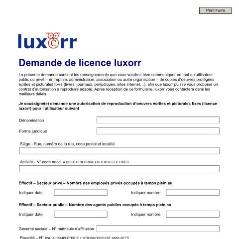 Aperçu du document Licence Luxorr - demande — Propriete intellectuelle, Luxembourg (CERFA n°Licences_Demande)