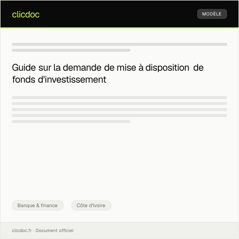 Aperçu du document Demande de mise à disposition de fonds d'investissement — Banque & finance, Côte d'Ivoire