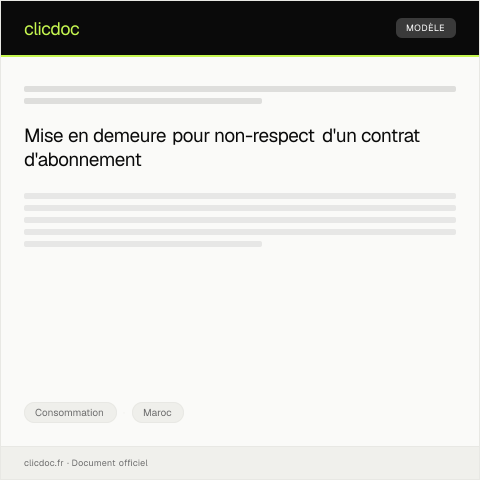 Aperçu du document Demande de mise en demeure pour non-exécution d'un contrat d'abonnement téléphonique — Consommation, Maroc