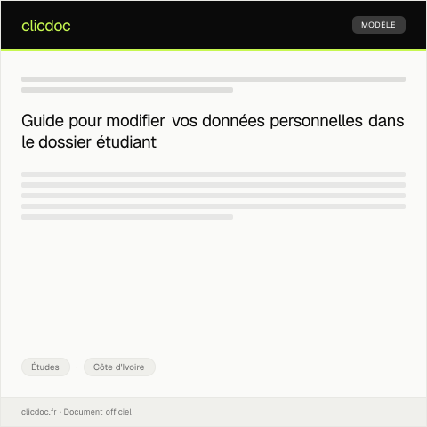Aperçu du document Demande de modification des données personnelles dans le dossier étudiant — Études, Côte d'Ivoire