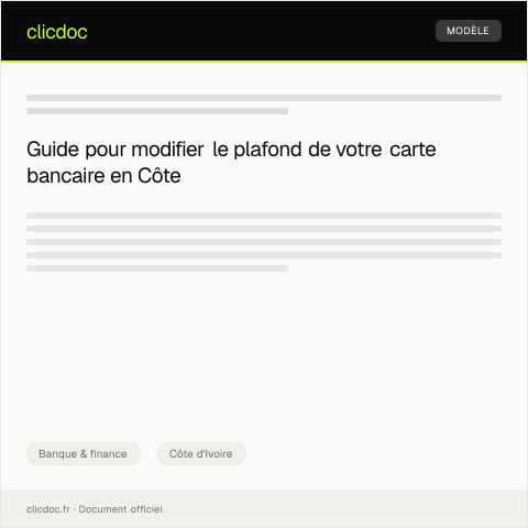 Aperçu du document Demande de modification de plafond de carte bancaire — Banque & finance, Côte d'Ivoire