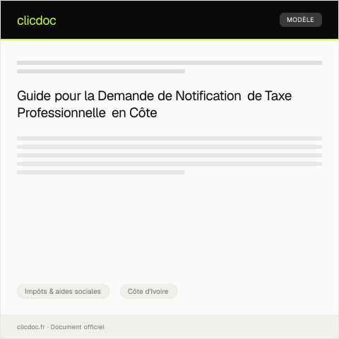 Aperçu du document Demande de Notification de Taxe Professionnelle — Impôts & aides sociales, Côte d'Ivoire