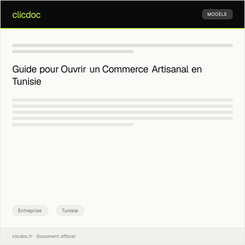Aperçu du document Demande d’autorisation d’ouverture d’un commerce artisanal — Entreprise, Tunisie