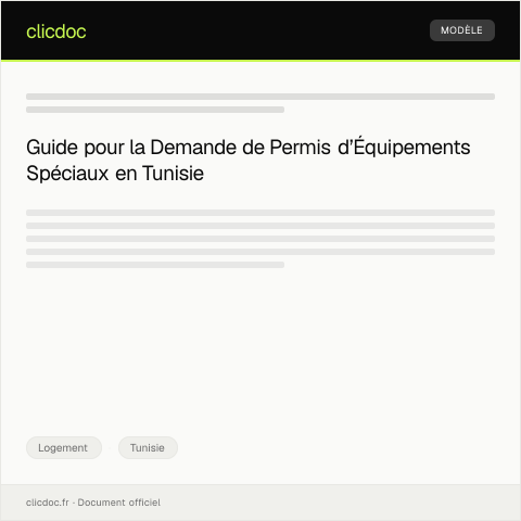 Aperçu du document Demande de permis pour installation d’équipements spéciaux (DPESxxx) — Logement, Tunisie