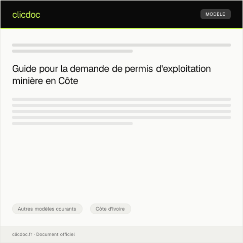 Aperçu du document Formulaire de demande de permis d'exploitation minière — Autres modèles courants, Côte d'Ivoire