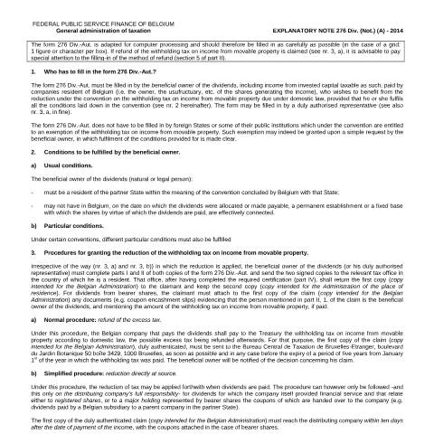Aperçu du document Explanatory note - 276 Div. (PDF, 92.41 Ko) — Demandes de réductions conventionnelles, Belgique (CERFA n°167-276-div-note)