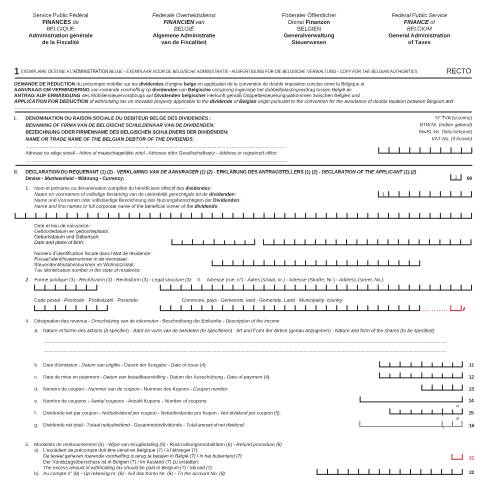 Aperçu du document 276 Div. (Verdragsvermindering - dividenden van Belgische oorsprong) (PDF, 225.26 KB) — Aanvraag om verdragsverminderingen, Belgique (CERFA n°167-276-div-nl-fr-de)