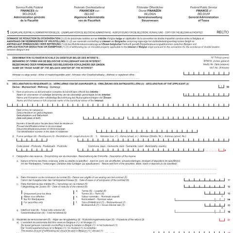 Aperçu du document formulaire 276INT — Demande concernant des intérêts sur la base d’une convention préventive de double imposition, Belgique (CERFA n°276-int-nl-fr-de-en-1)