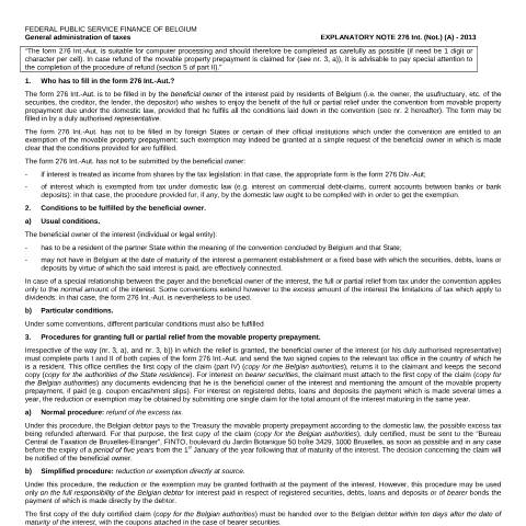 Aperçu du document Explanatory note - 276 Int. (PDF, 41.13 Ko) — Demandes de réductions conventionnelles, Belgique (CERFA n°167-276-int-note)