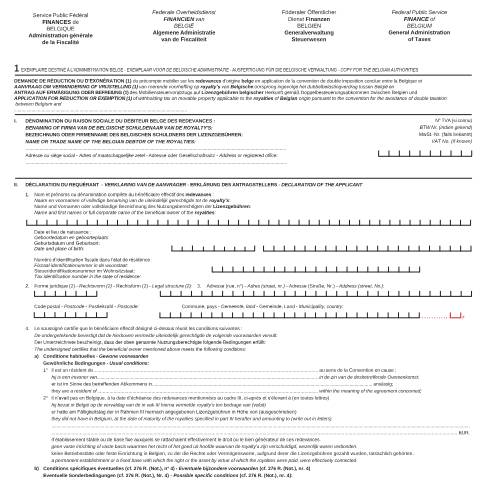 Aperçu du document 276 R. (Verdragsvermindering - royalty's van Belgische oorsprong) (PDF, 298.65 KB) — Aanvraag om verdragsverminderingen, Belgique (CERFA n°167-276-r-nl-fr-de)