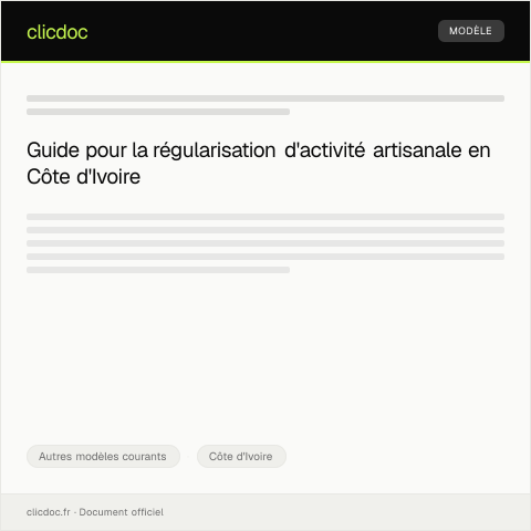 Aperçu du document Demande de régularisation d'activité artisanale — Autres modèles courants, Côte d'Ivoire