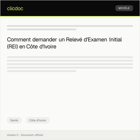 Aperçu du document Demande de REI (Relevé d'Examen Initial) pour l'Assurance Santé — Santé, Côte d'Ivoire