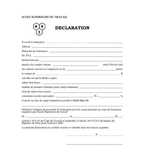 Aperçu du document Congé de formation - cours pour délégués du personnel - remboursement — Conges, Luxembourg (CERFA n°remboursement)