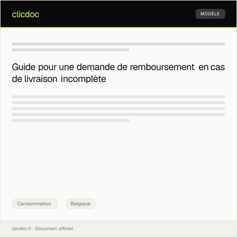 Aperçu du document Demande de remboursement en cas de livraison incomplète — Consommation, Belgique