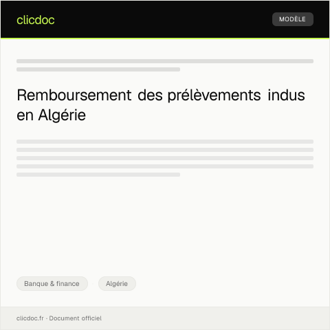 Aperçu du document Demande de remboursement d'un montant indûment prélevé — Banque & finance, Algérie
