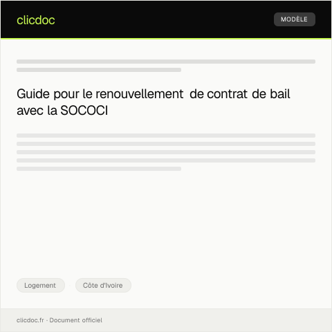 Aperçu du document Demande de renouvellement de contrat de bail auprès de la SOCOCI — Logement, Côte d'Ivoire