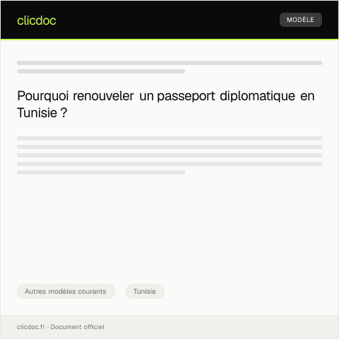 Aperçu du document Demande de renouvellement de passeport diplomatique — Autres modèles courants, Tunisie