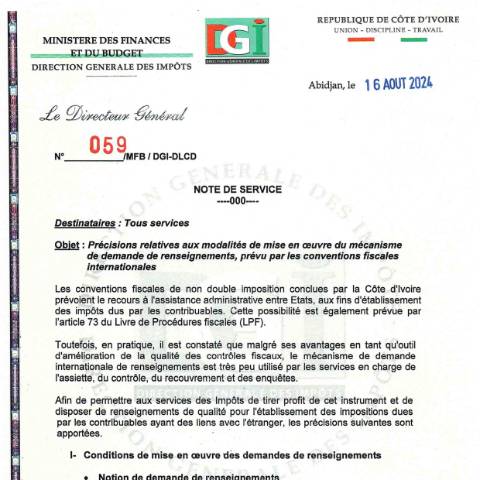 Aperçu du document note service 0059 0001 — Note de service, Côte d'Ivoire