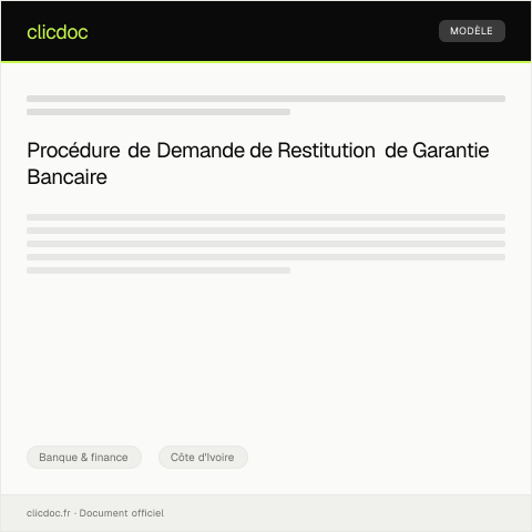 Aperçu du document Demande de restitution de garantie bancaire — Banque & finance, Côte d'Ivoire