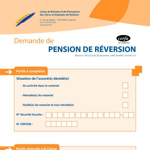 Aperçu du document Demande de retraite de réversion (employés et clercs de notaires) — Particuliers, France (CERFA n°12283*03)