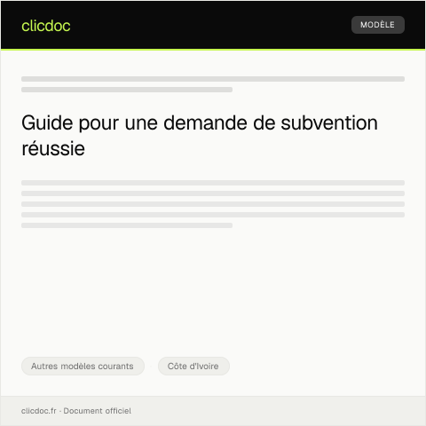 Aperçu du document Formulaire de demande de subvention à un projet d'intérêt national — Autres modèles courants, Côte d'Ivoire
