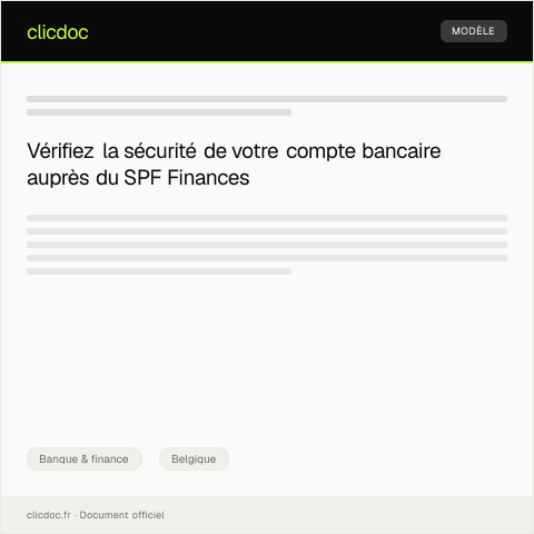 Aperçu du document Demande de vérification de sécurité de compte — Banque & finance, Belgique