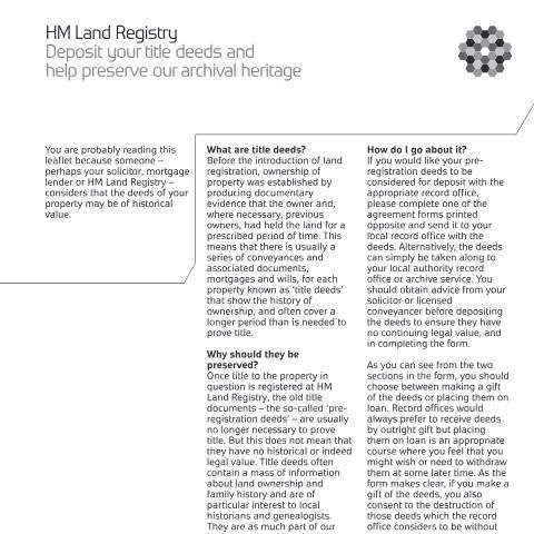 Document preview: Deposit title deeds — HM Land Registry, United Kingdom