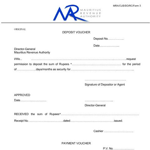Document preview: Deposit Voucher Form (Original &amp; Duplicate) — Form, Mauritius (CERFA n°DepositVoucherFormOriginalnDuplicate))