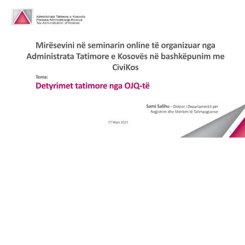Document preview: Detyrimet tatimore nga OJQ-të — Manualeprezantime, Kosovë