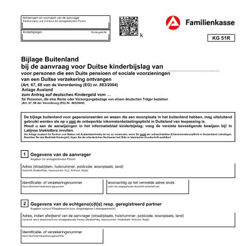 Dokumentvorschau: kg51r-nl-anlageausland_ba035145 — Öffnet in neuem Tab Bijlage Buitenland bij de aanvraag voor Duitse kinderbijslag (KG 51R-nl) Anlage Ausland für Rentner und Waisen mit Auslandswohnsitz (niederländisch) pdf | 1.51 MB | nicht barrierefrei — Familienkasse/kg51, Deutschland (CERFA n°kg51r-nl-anlageausland_ba035145)