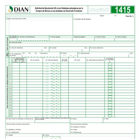 Vista previa del documento Solicitud de Devolución IVA a los Visitantes extranjeros por la Compra de Bienes en las Unidades de Desarrollo Fronterizo — Año 2012, Colombia (CERFA n°F1415-2012)