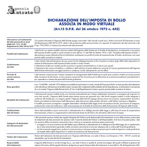 Anteprima documento Dichiarazione dell’imposta di bollo assolta in modo virtuale — Dichiarazioni, Italia