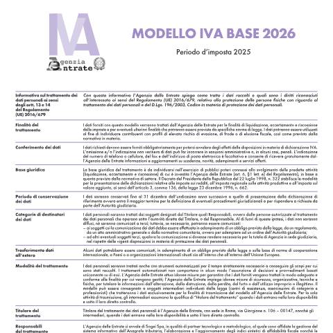 Anteprima documento Iva base 2026 — Dichiarazioni, Italia (CERFA n°Iva base)