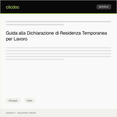 Anteprima documento Dichiarazione di residenza temporanea per motivi di lavoro — Alloggio, Italia