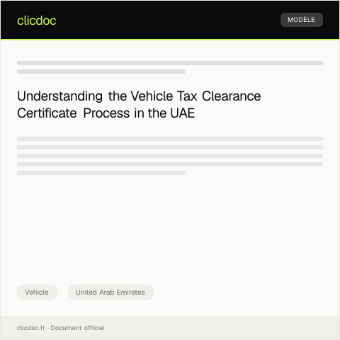 Document preview: Digital Request for Vehicle Tax Clearance Certificate (طلب شهادة سداد الضرائب على المركبة) — Vehicle, United Arab Emirates