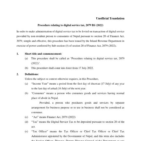 Document preview: Digital Service Tax procedure 2079 — procedure, नेपाल (CERFA n°1935769683 1jtipnh)