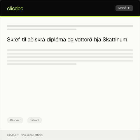 Document preview: Diplóma- og vottorðskráning — Etudes, Ísland
