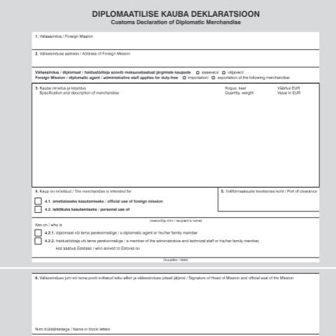 Document preview: Diplomaatilise kauba deklaratsioon (eesti/ingl) — toll-kaubavahetus, Eesti (CERFA n°MTA DIPLOMAATILISE KAUBA DEKLARATSIOON)