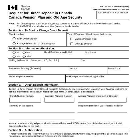 Document preview: Request for Direct Deposit in Canada Canada Pension Plan and Old Age Security — Income Security Programs, Canada (CERFA n°ISP1011CPP)