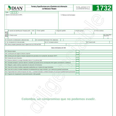 Vista previa del documento Formato y especificaciones para el suministro de la información con Revelancia Trubutaria — Año 2017, Colombia (CERFA n°F1732-2017)
