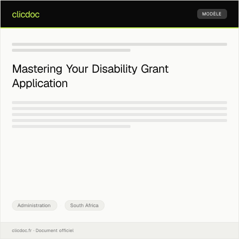 Document preview: Application for Disability Grant from Social Development Department — Administration, South Africa